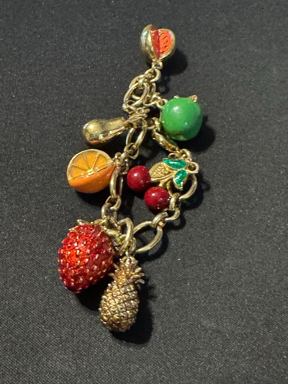 Joan Rivers Bracelet Gold Tone 7 Charm Enamel Fruit Bracelet